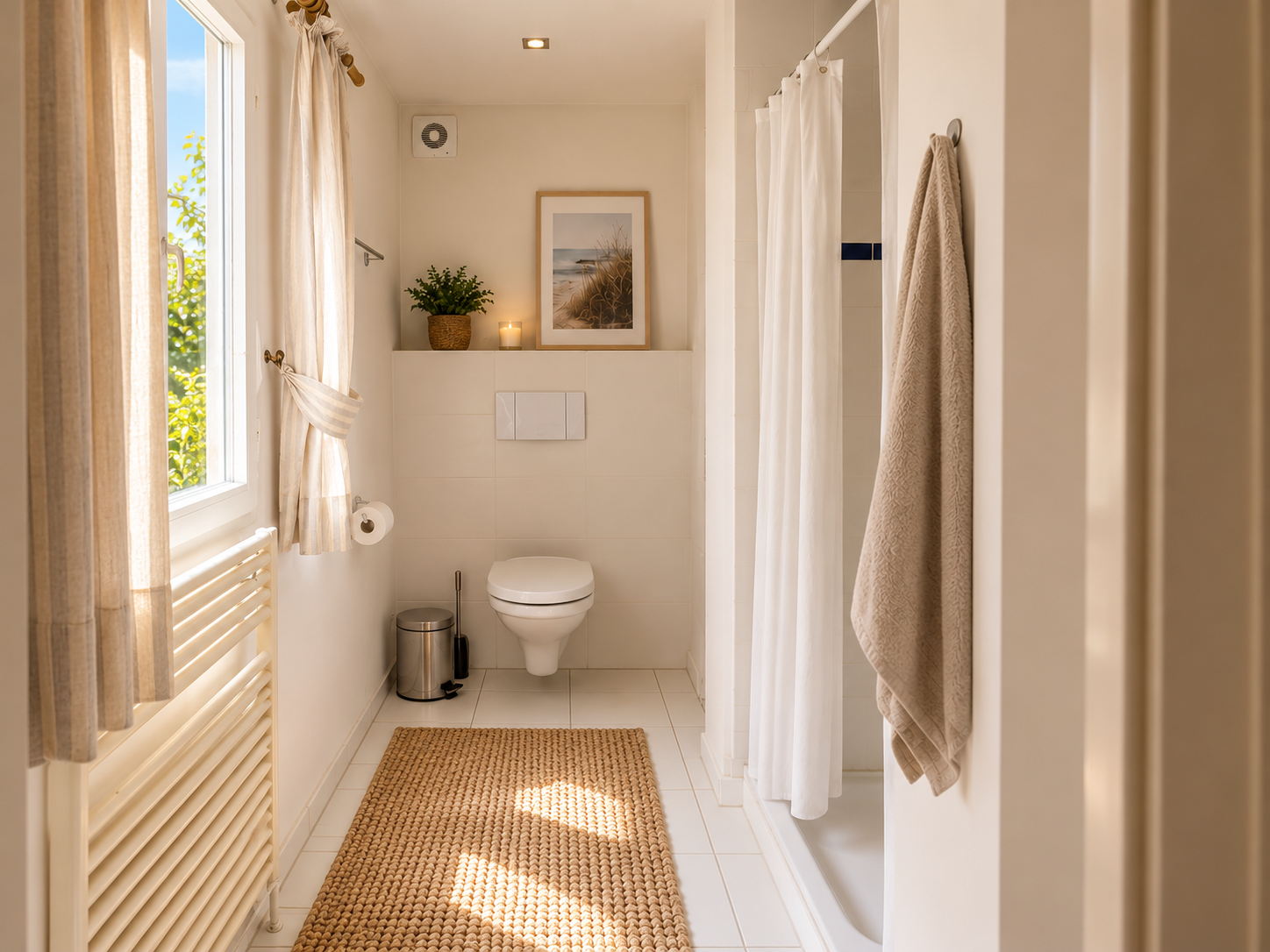 Bathroom with shower and window in daylight